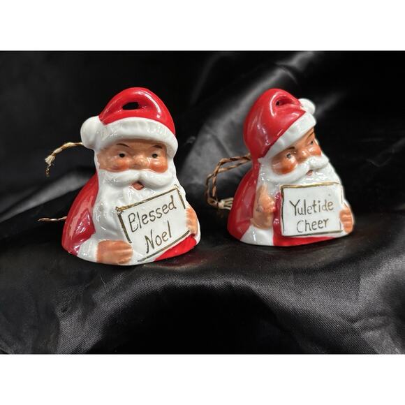 2 Vintage Christmas Santa Bells Ornaments Ardalt Japan Hand...